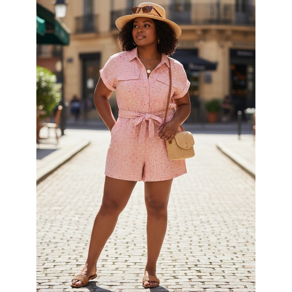 Lane Bryant Paisley Bandana Print Belted Romper Size 16 NWT Summer Resort Wear - Picture 3 of 15